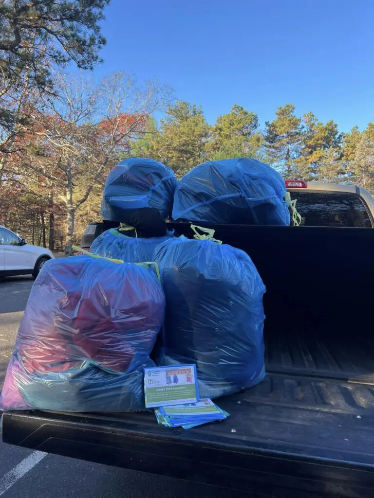 ohDEER coat drive, coats collected in back of pickup truck