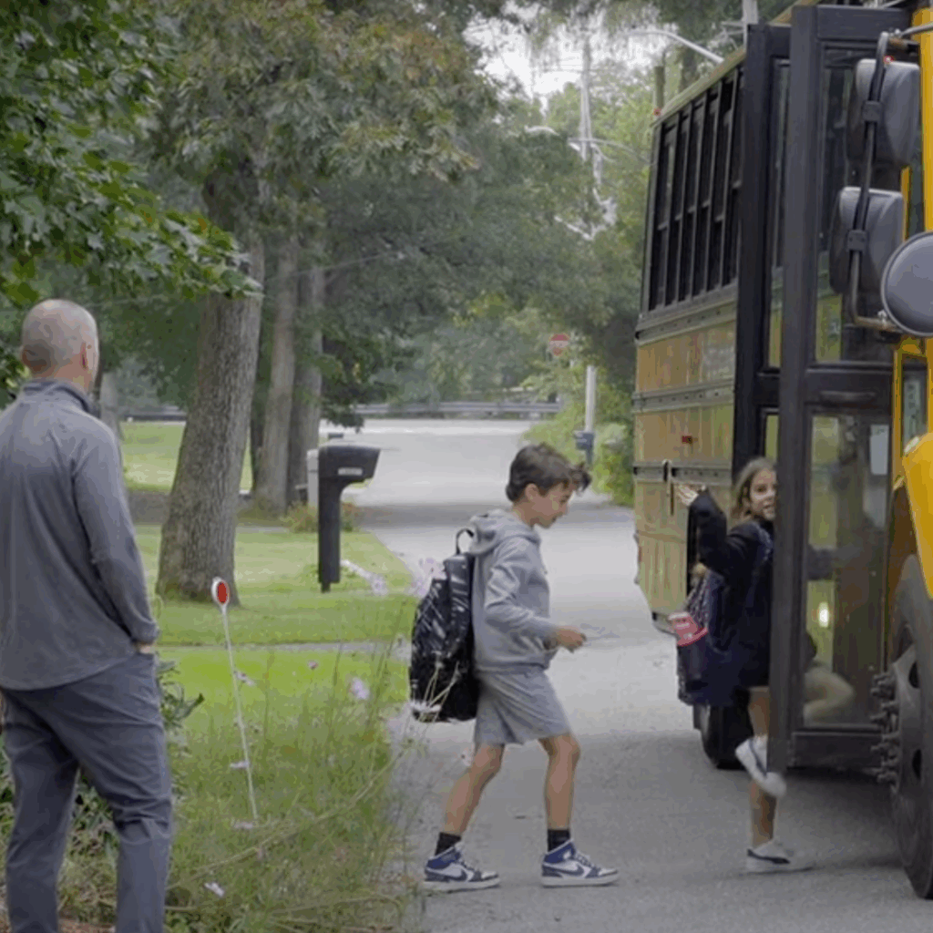 first-year franchise experience Bob Gaska getting his kids on the bus oin the morning 