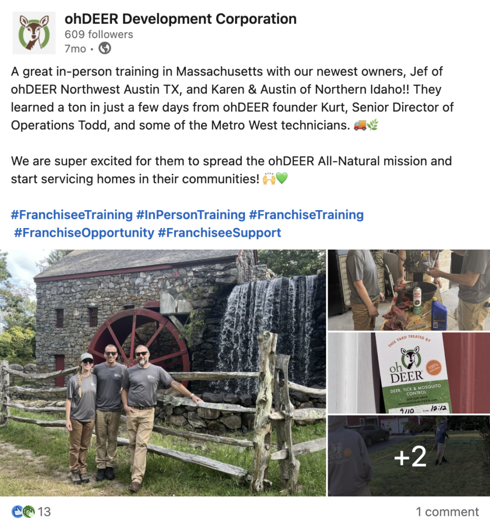 ohDEER new franchisee training shared on LinkedIn page 