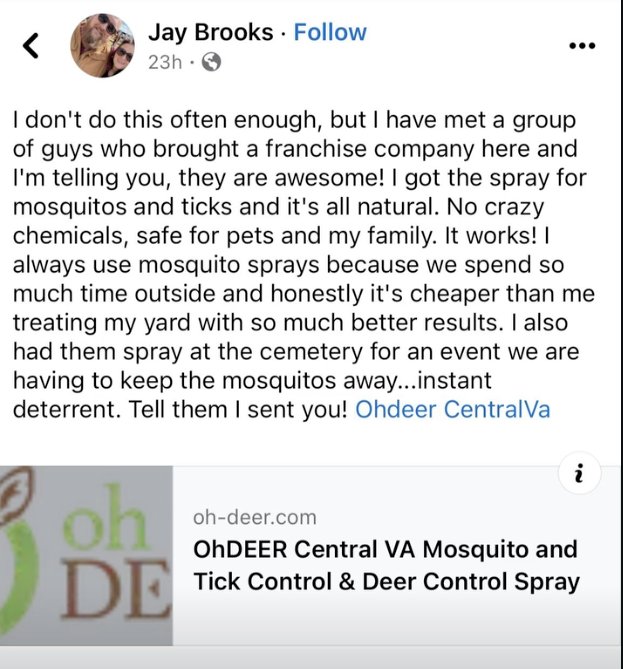 ohdeer central va customer testimonial