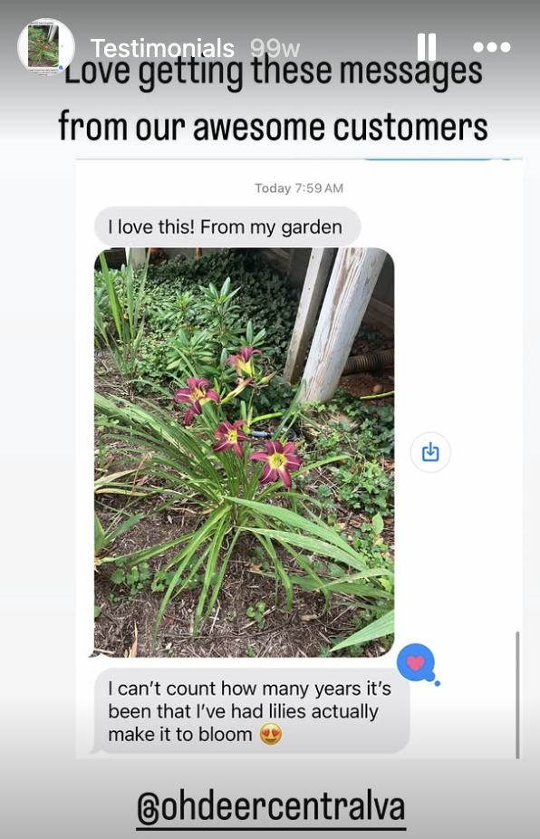 ohdeer central va customer testimonial for all natural deer control