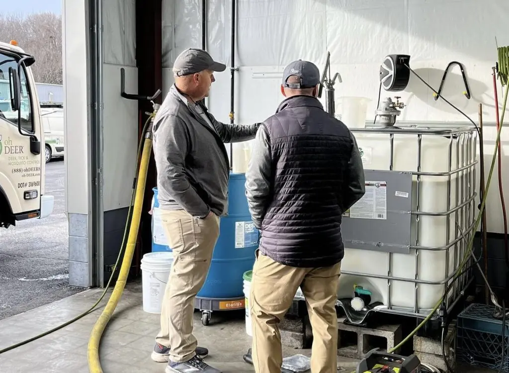 ohDEER founder Kurt Upham teaching ohDEER North Middlesex owner Bob Gaska about product storage equipment